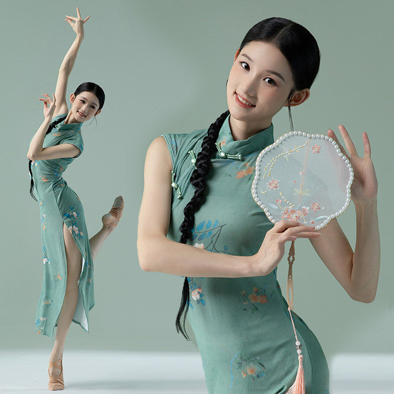 古典舞爵士舞旗袍显瘦优雅高开叉
