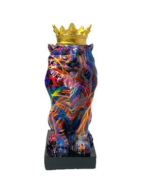 现代时尚简约涂鸦皇冠狮子树脂摆设艺术展架样板房家居高级感摆件