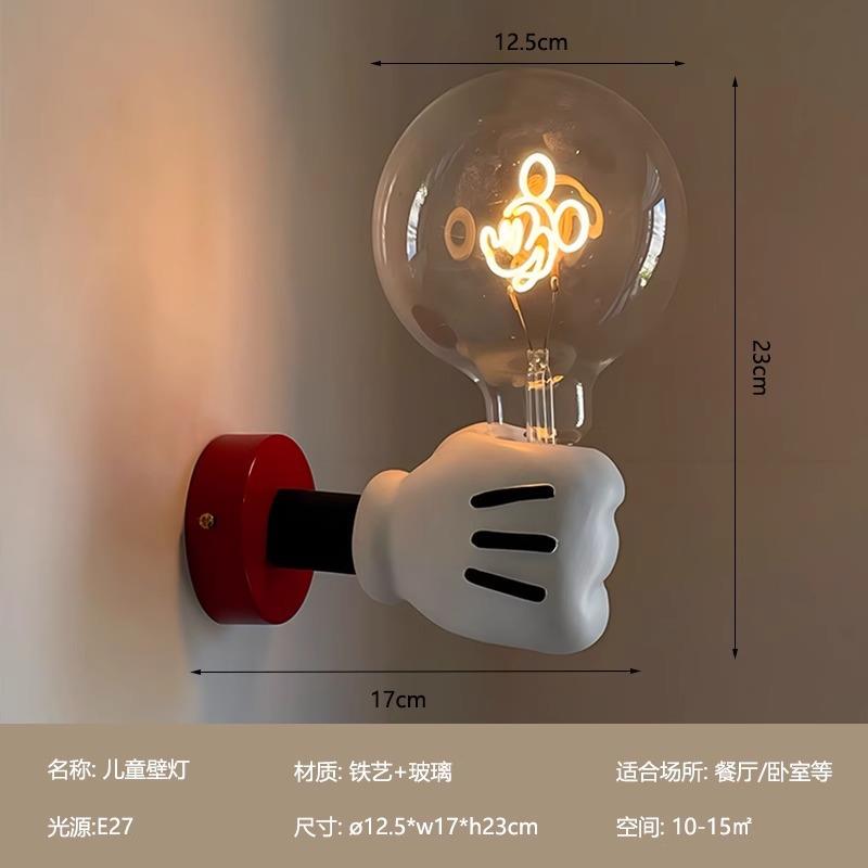 卡通简约壁灯卧室米奇手持墙灯ins儿童房个性创意床头小夜灯