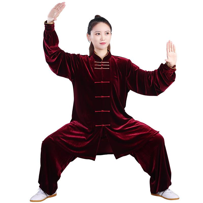 太极服冬南韩绒加厚双色扣表演服刺绣新款太极服武术练功中长