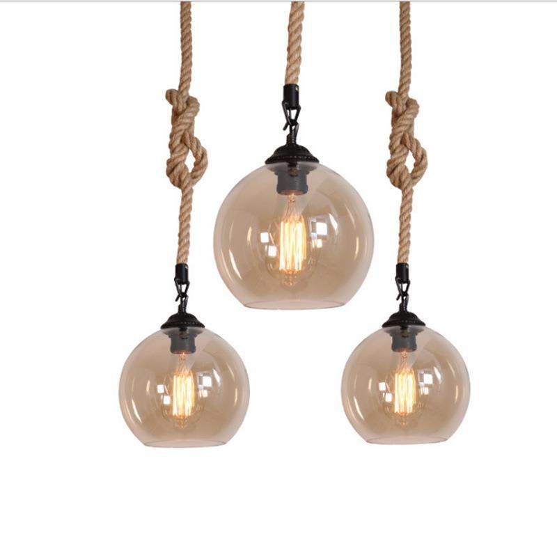 美式个性麻绳复古灯饰loft仓库吧台餐厅服装店创意玻璃球吊灯,家装灯饰光源,智能吊灯,淘宝优惠券,粉丝福利购,淘宝优惠卷