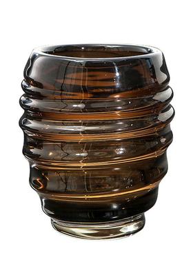 家居饰品现代极简意欧式高档别墅客厅桌面摆件琥珀色艺术玻璃花器