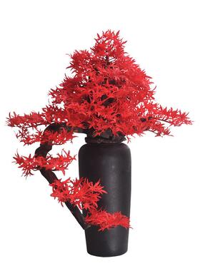 新中式仿真迎客松摆件玄关花瓶罗汉松客厅办公室绿植盆景家居装饰