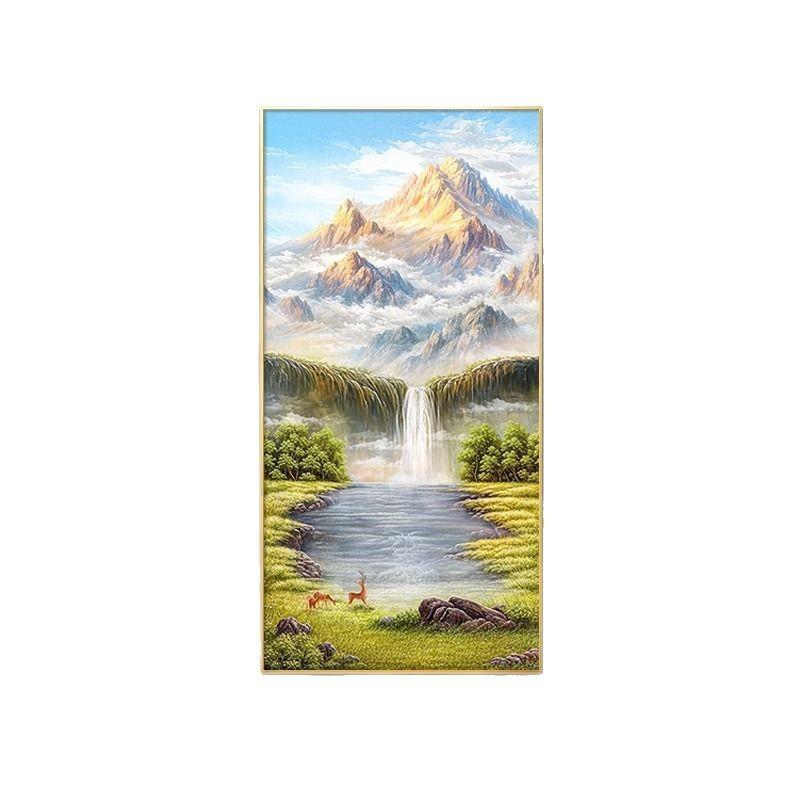 聚宝盘入户玄关装饰画轻奢走廊过道山水画壁画正对门背有靠山挂画