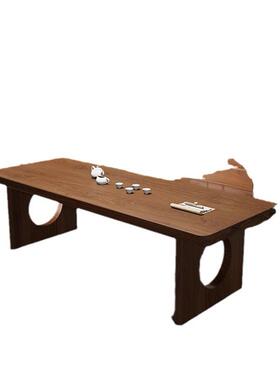 全实木茶桌椅组合大板茶台家用书桌茶桌一体两用原木阳台泡茶桌