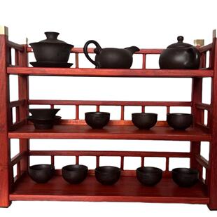 实木红花梨桌面置物架榫卯结构免安装紫砂壶摆设架