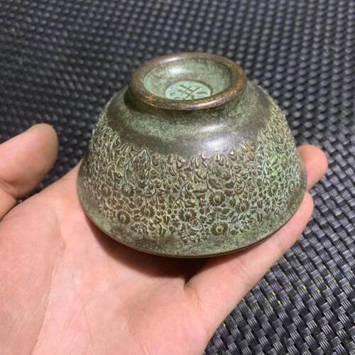古玩老铜器古董杂项收藏仿古老黄铜多子多福花卉铜碗老货老物件
