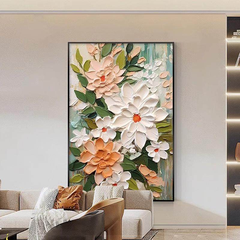 大芬村油画落地画奶油风客厅装饰画花卉玄关挂画沙发后背景墙壁画,家居饰品,现代装饰画,淘宝优惠券,粉丝福利购,淘宝优惠卷
