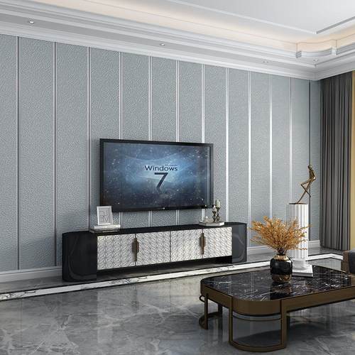 新款简约鹿皮绒横条纹墙纸客厅卧室条纹影视墙5D立体浮雕加厚壁纸
