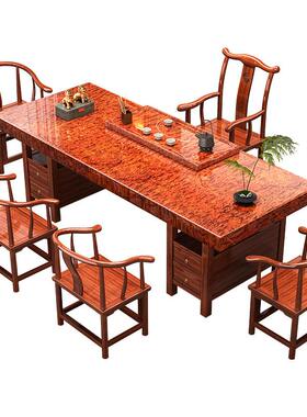 实木巴花纹大板茶台公司家用功夫全套储物办公茶桌套装