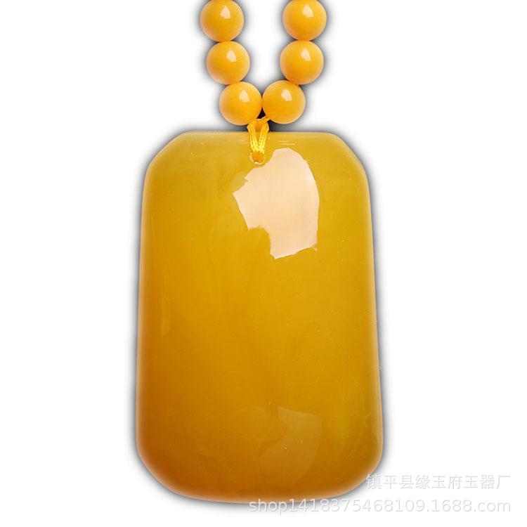 蜜蜡鸡油黄蜜蜡方牌吊坠波罗的海老蜜蜡平安无事牌