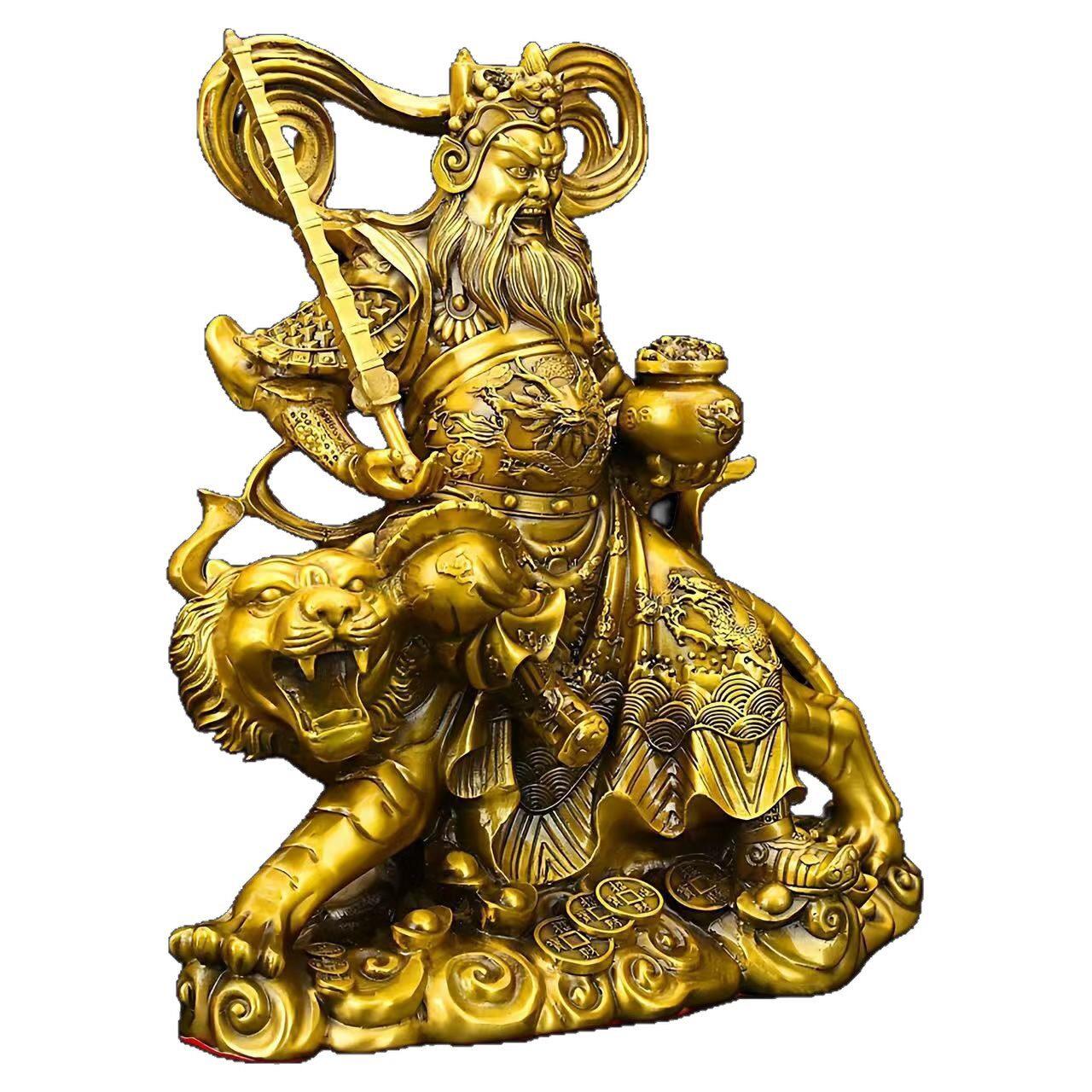 纯黄铜赵公明摆件家用店铺供奉武财神赵公明骑虎神像五路财神大号