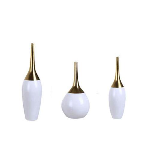 北欧ins电镀白金色工艺品陶瓷花瓶客厅电视柜家居软装摆件三件套