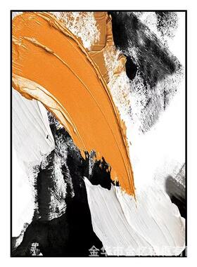 纯手绘大尺寸色块装饰画大尺寸玄关立体肌理黑白橙色背景墙挂油画