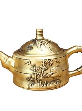 黄铜茶壶铜家用泡茶手把酒壶办公室纯铜半手工工艺品摆件黄铜单壶