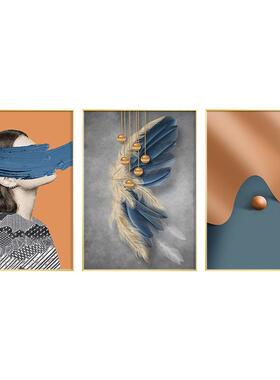 橙色卧室装饰画床头画现代简约温馨挂画轻奢主卧房间壁画羽毛客厅