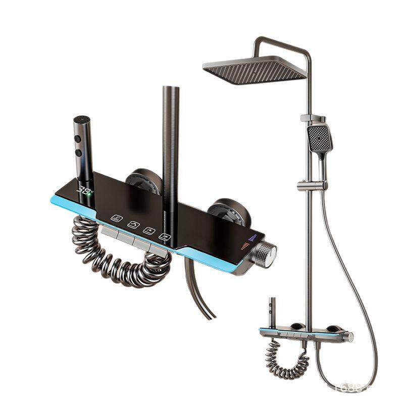 灰色全铜恒温数显淋浴花洒套装家用智能浴室沐浴器
