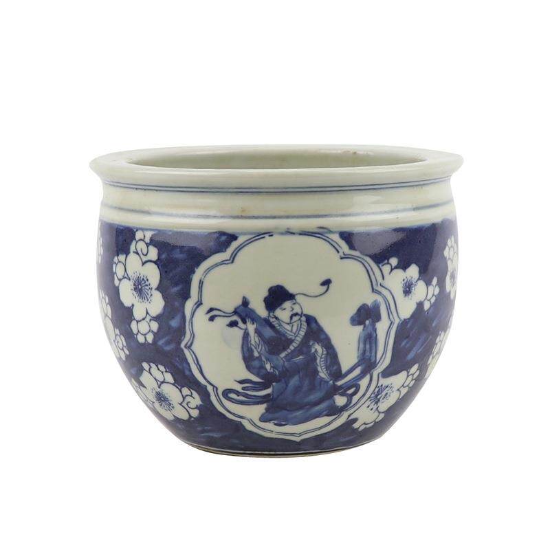景德镇青花陶瓷小缸人物山水花鸟龙纹缸冰梅仿古花盆插花摆件
