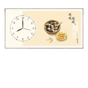 带时钟横板装饰画新中式好寓意挂画餐厅壁画客厅晶瓷壁画