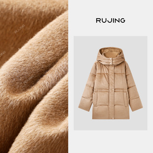 羽绒服 RUJING 简约气质中长款 驼绒蚕丝鹅绒服 2512YRCO2 黑标