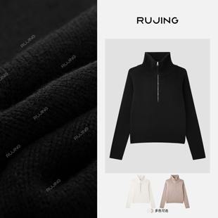 90%天山羊毛10%天山羊绒套头毛织衫 RUJING 半拉链长袖