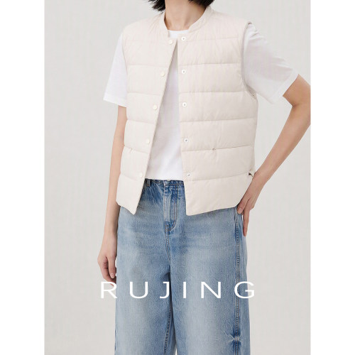 RUJING |【小奶杏】暗纹横条高织鹅绒马甲女2026秋冬轻暖内胆背心