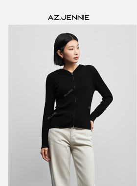 AZ.Jennie|2/60支扬子100%羊毛连帽双拉链针织衫百搭毛衣上衣女