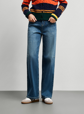 如静RUJING土耳其复古直筒牛仔裤秋冬新款高腰挺廓型蓝色牛仔裤女