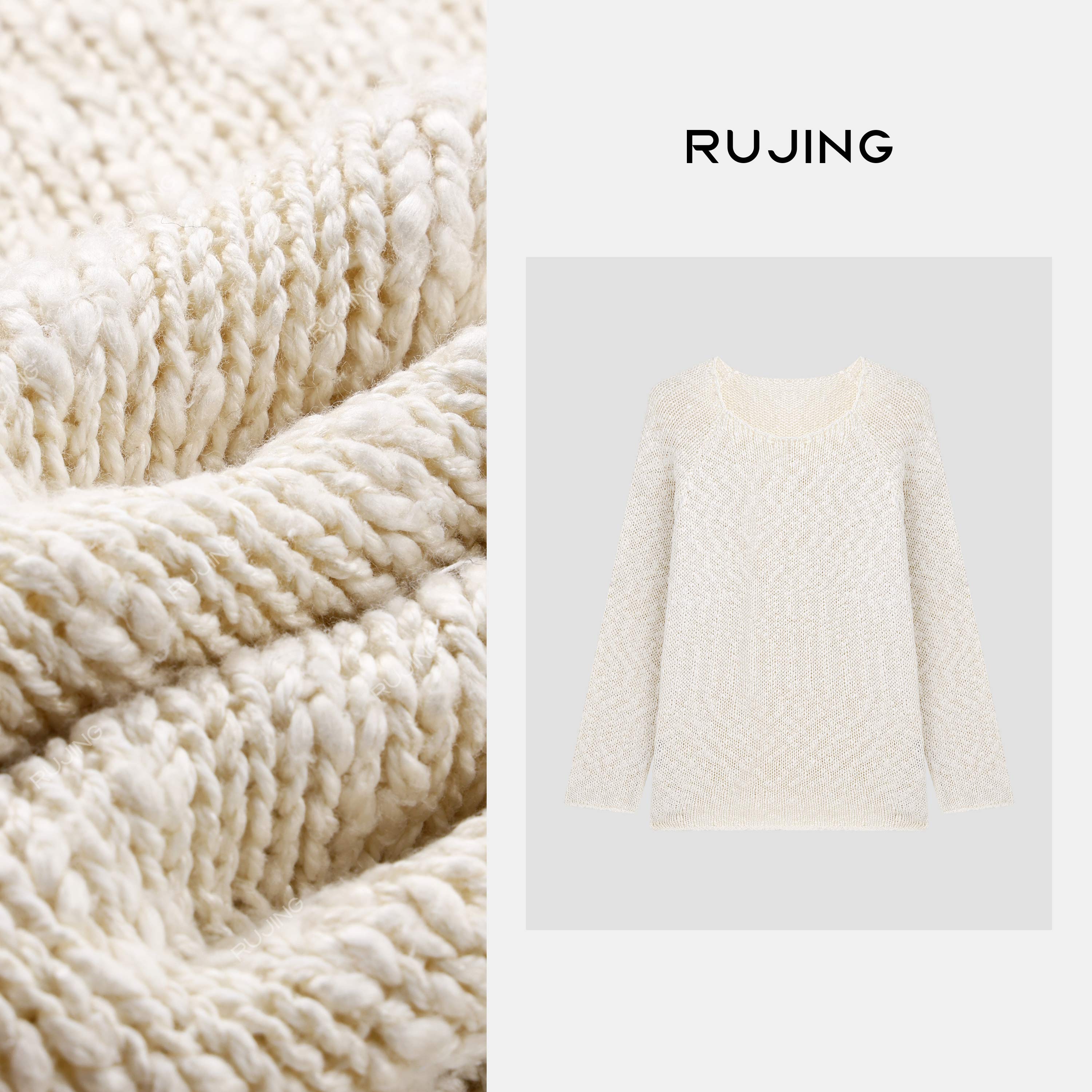 RUJING丨黑标【百百桑蚕丝】肌理大肚纱长袖针织衫-TC2M323658