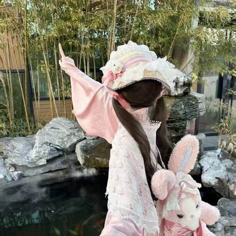 汉洋折衷扁帽lolita草帽波奈特BNT手作搭配蝴蝶结蕾丝洛丽塔草帽