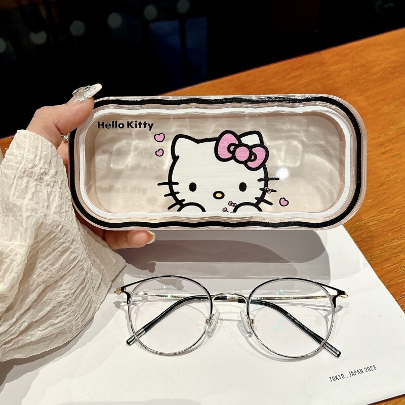 透明波浪眼镜盒kitty高颜值嗨喽kt收纳盒学生可爱抗压盒子