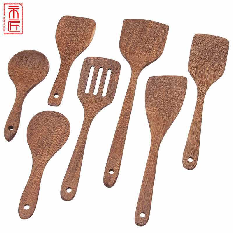 ?厂家LOGO不粘锅炒菜铲子无漆家用木铲加长柄鸡翅木锅铲烹饪铲其