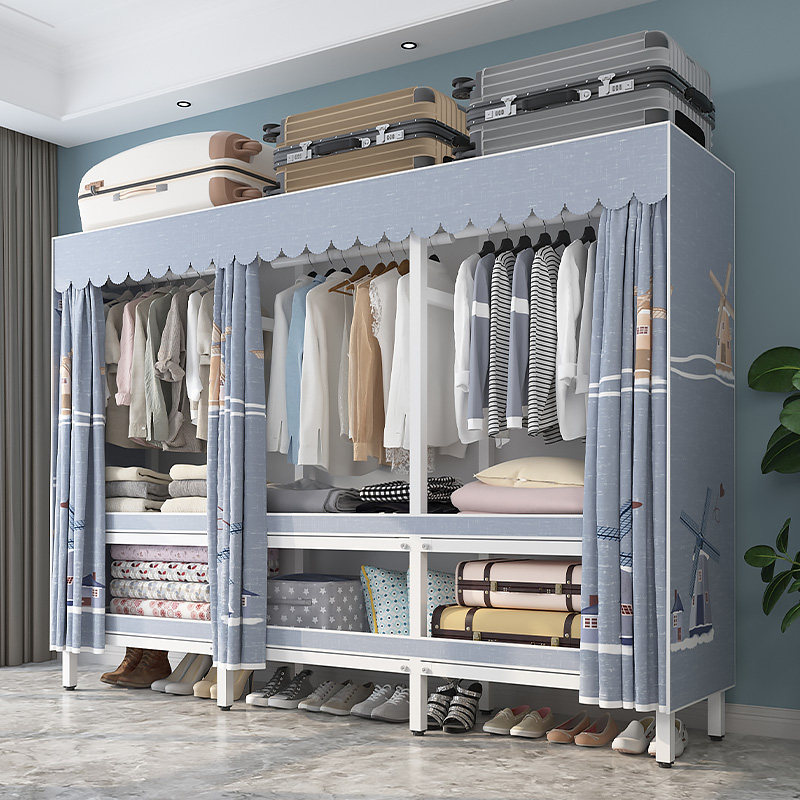 简易衣柜组装家用卧室出租房收纳柜卧室全钢架加厚结实挂式布衣橱