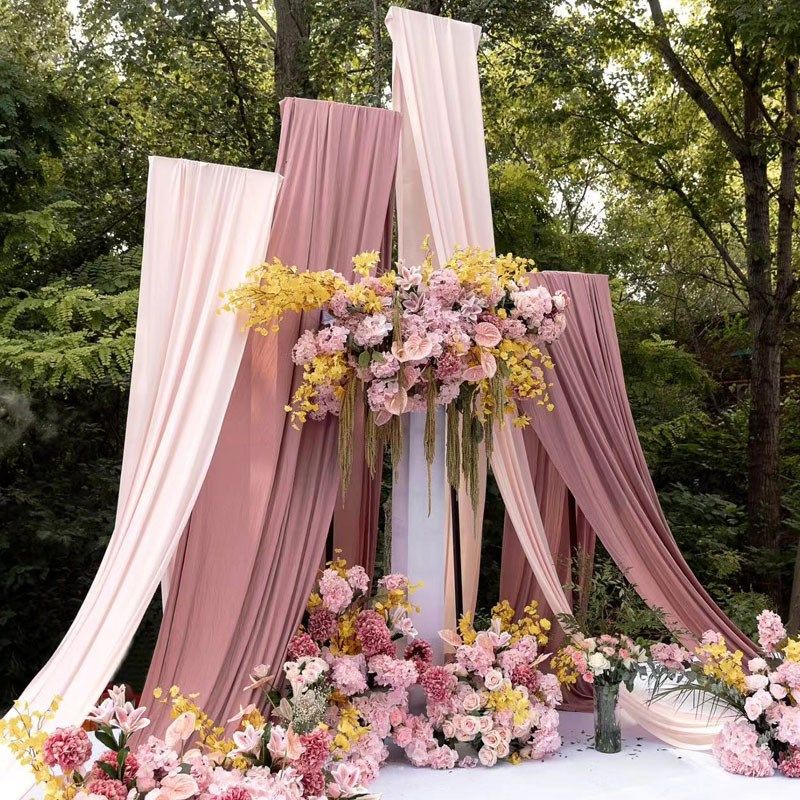 新款伸缩婚庆背景布幔铁艺支架婚礼现场布置牛奶丝装饰升降支撑杆