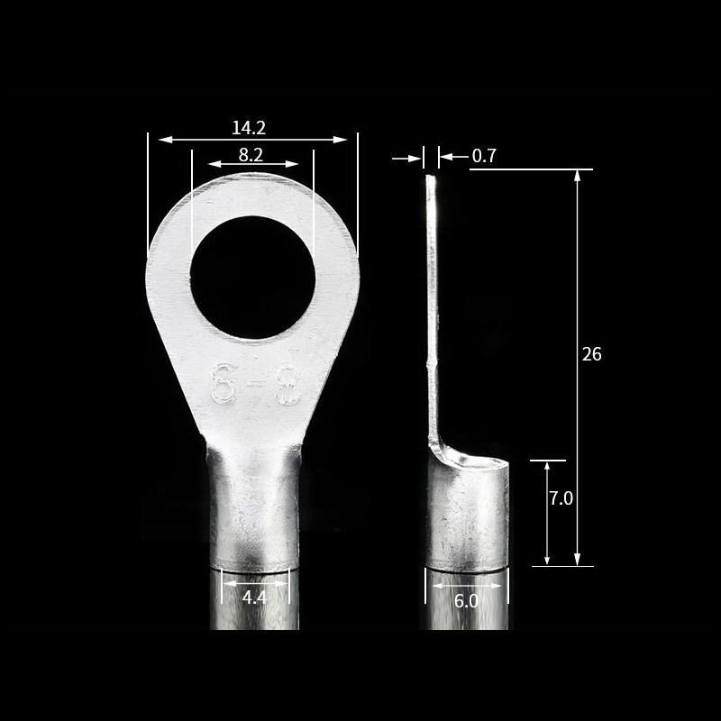 黄铜镀银 OT冷压接线端子OT6-8  圆型裸端头 铜鼻子 1000只