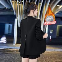 黑色西装外套女小个子韩版2023秋冬季新款高级感休闲加厚夹棉西服
