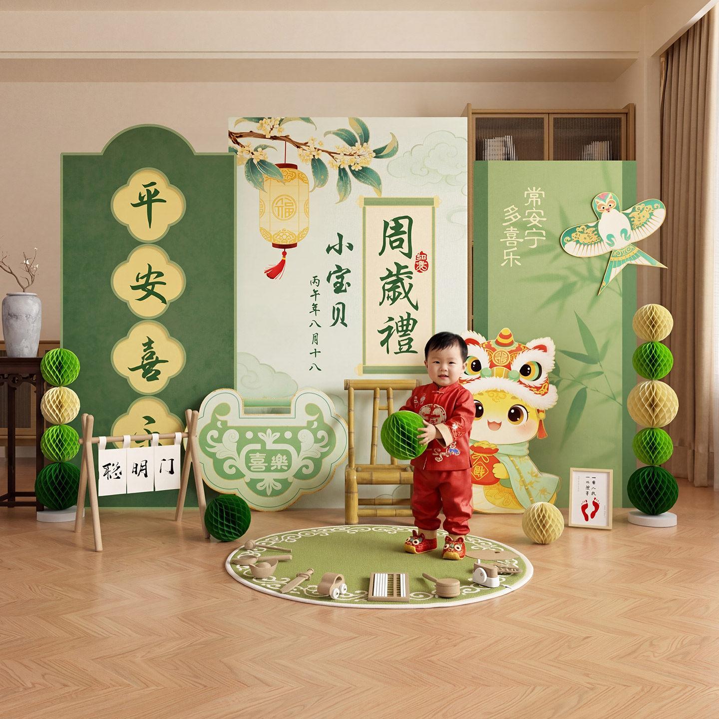 蛇宝宝周岁生日布置礼场景氛围感抓周用品道具装饰背景墙男宝女孩