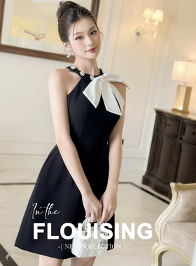 越南小众品牌服装SHILLA挂脖蝴蝶结连衣裙高端气质时尚