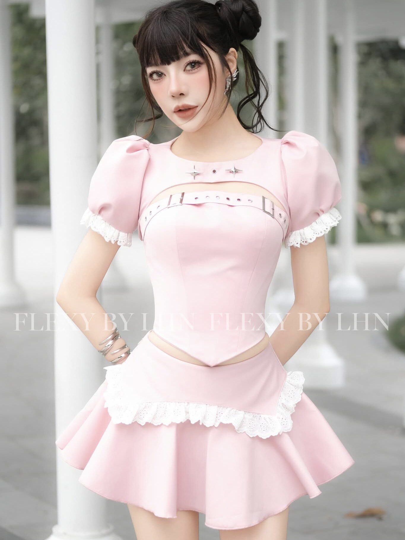 越南代购Flexy抹胸上衣+半身裙+外套三件套法式甜美辣妹