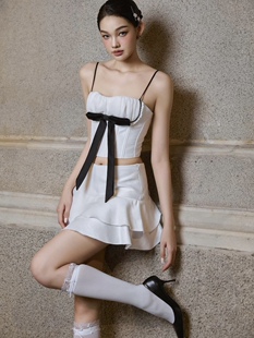 越南正品代购Moulinrose抹胸吊带蝴蝶结上衣+蛋糕半身裙辣妹套装