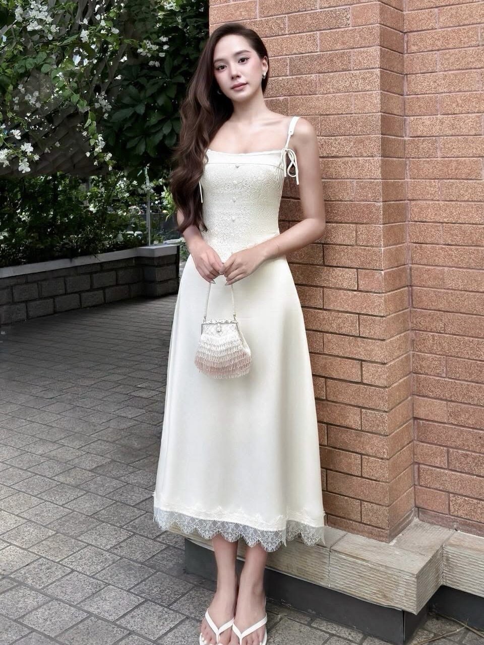 越南代购Flane吊带蕾丝拼接收腰上衣+半身裙套装甜美名媛小香风