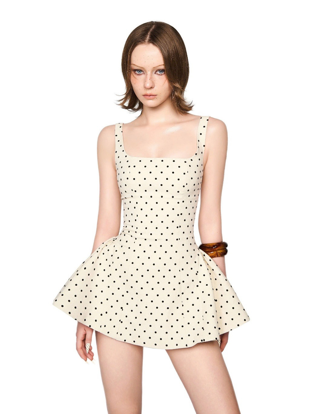 越南正品代购LSOUL法式纯欲方领波点吊带蓬蓬裙甜辣风洋气