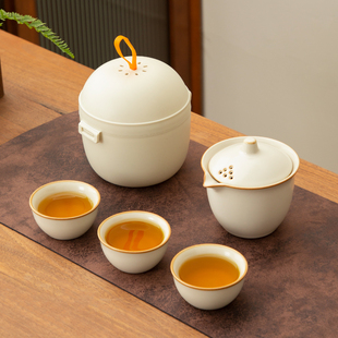 旅行茶具套装 汝窑便携式 快客杯一壶三杯户外茶具公司礼品定制logo