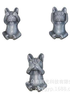 新款树脂装饰不看不听不说斗牛犬花园庭院装饰品摆件树脂工艺品