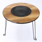 新款 围炉煮茶小圆桌可折叠烤火炉盆多功能户外便携露营烧烤桌套装