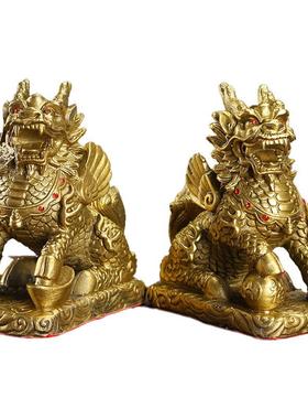 铜麒麟摆件一对纯黄铜麒麟铜财富麒麟铜器工艺品礼品厂家