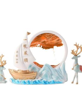 一帆风顺帆船摆件轻奢高档家居客厅电视酒柜办公桌装饰沙漏流沙画