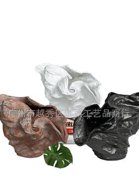 现代侘寂风抽象树脂花器摆件艺术插花客厅电视柜玄关装饰复古花瓶