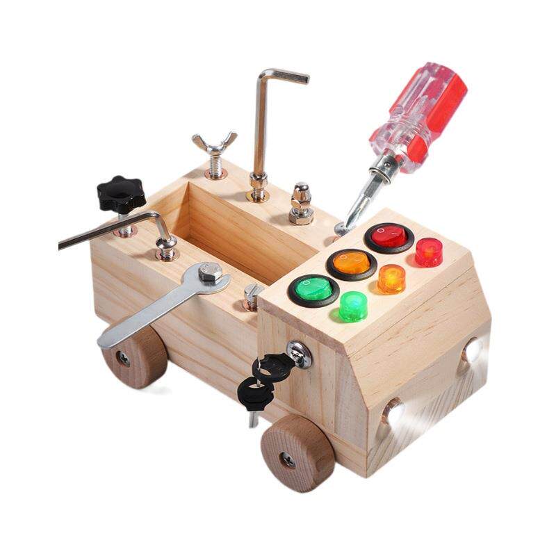 儿童木制多功能彩灯螺母拆装工具车益智百变螺丝螺母组合套装CPC