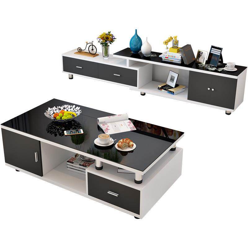 茶几电视柜组合现代简易小户型客厅整装钢化玻璃可伸缩经济型茶几